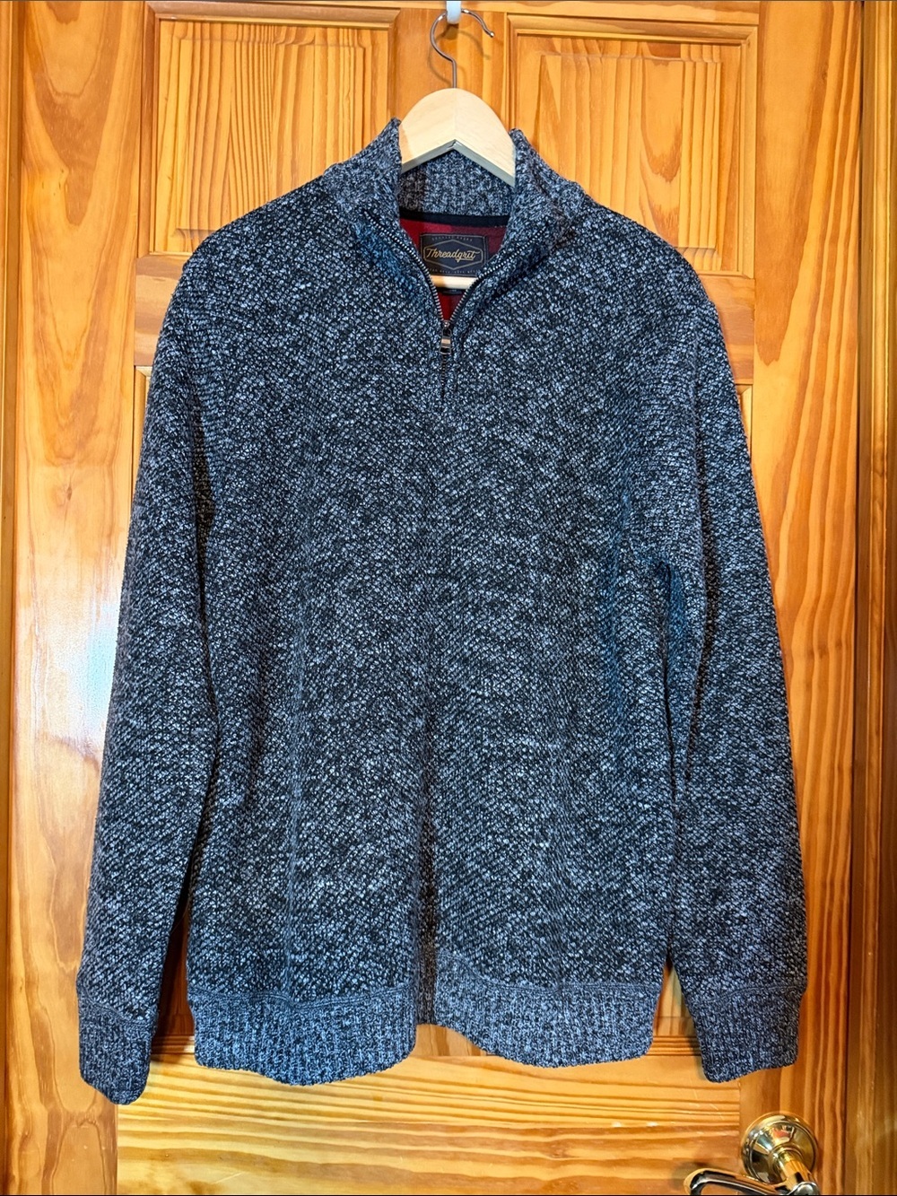 Thread grit Men's Charcoal Quarter-Zip Fleece Lined Sweater